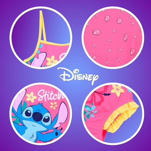 Disney Stitch Girls Flower Design Summer One Piece Swimsuit Kids Swimming Costume Sizes 3 to 8 Years