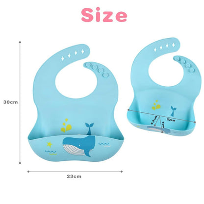 Vicloon Silikon Baby Lätzchen, 2 Stück Baby Lätzchen mit Auffangschale, BPA Frei, Einfache Reinigung, Wasserdicht Silikon-lätzchen für Jungen Mädchen, Kaninchen-Einhorn（Rosa）