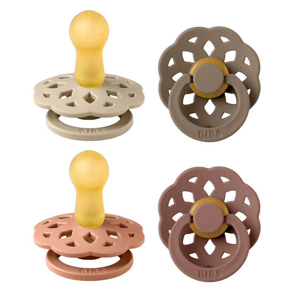 BIBS Boheme Schnuller 4er-Pack. BPA-frei, Kirschform Nippel. Naturkautschuk/Latex, Hergestellt in Dänemark. Größe 1/2, (0-6 Monate/6-18 Monate), (4er Pack), Vanilla Mix - Meloni2