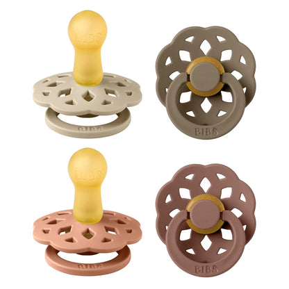 BIBS Boheme Schnuller 4er-Pack. BPA-frei, Kirschform Nippel. Naturkautschuk/Latex, Hergestellt in Dänemark. Größe 1/2, (0-6 Monate/6-18 Monate), (4er Pack), Vanilla Mix - Meloni2