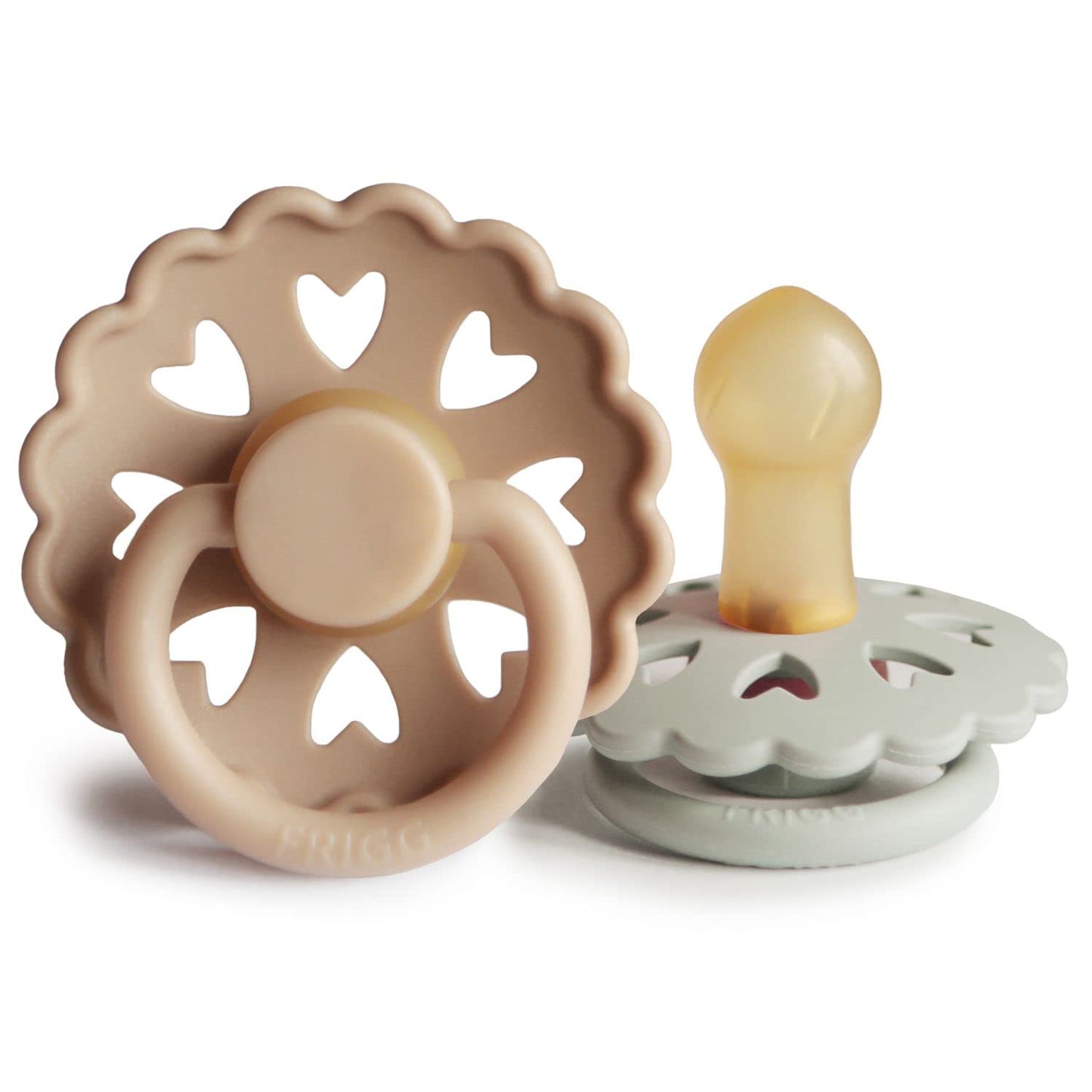 FRIGG Fairytale Schnuller 2 Packung | Latex Schnuller | BPA-Frei | Hergestellt in Dänemark | Symmetrischer Sauger in Kirschform (Twilight Mauve/Primrose, Größe 1 (0-6 Monate))