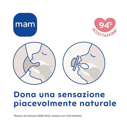 MAM Original Schnuller im 2er Set Schnuller Größe 16+ Monate, Sauger aus SkinSoft Silikon, bio-rund, mit Schnullertasche, rosa