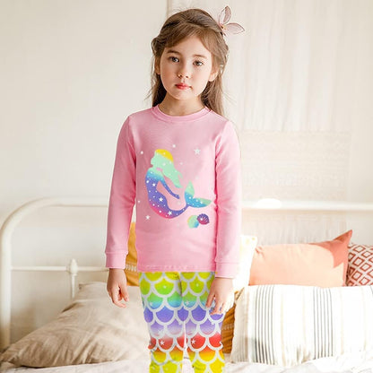 EULLA Kinder Schlafanzüge Mädchen Langarm Winter Pyjama Set Baumwolle Meerjungfrau Einhorn Prinzessin Katze Dino Zweiteilig Nachtwäsche 92 98 104 110 116 122
