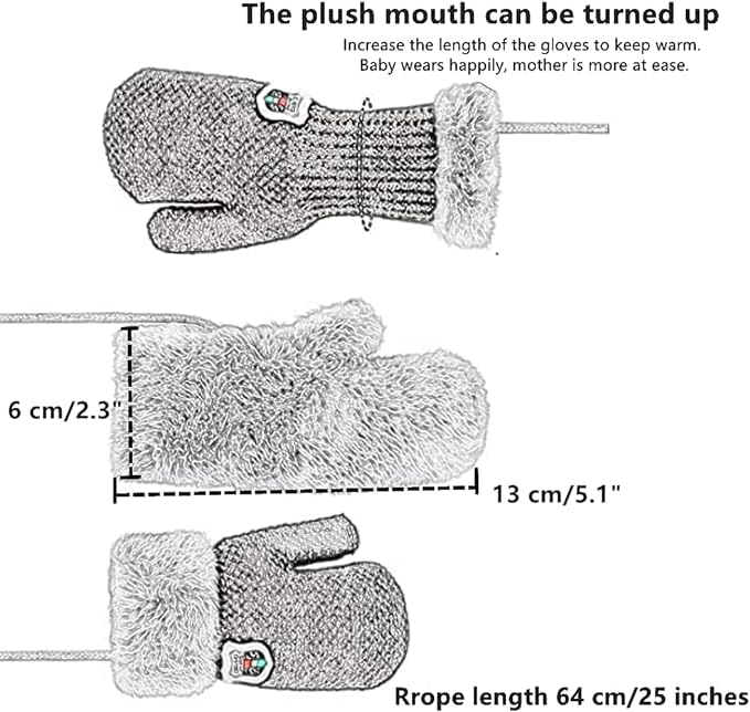 AVJERA 1-3 Jahre Baby Winter Handschuhe Kinder Gestrickte Fäustlinge Warm Verdickte Kinderhandsche Fausthandschuh mit Schnur Outdoor Weich Winterhandschuhe Skihandschuhe Handwärmer für Jungen Mädchen