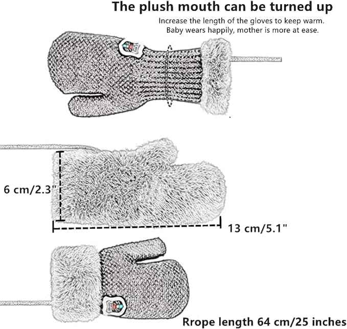 AVJERA 1-3 Jahre Baby Winter Handschuhe Kinder Gestrickte Fäustlinge Warm Verdickte Kinderhandsche Fausthandschuh mit Schnur Outdoor Weich Winterhandschuhe Skihandschuhe Handwärmer für Jungen Mädchen