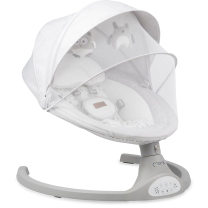 MoMi KENANI baby bouncer for children up to 9 kg, foldable, with remote control &amp; Bluetooth for connecting to a smartphone, battery or power connection, with 5-point safety belt, sun protection, insect net 