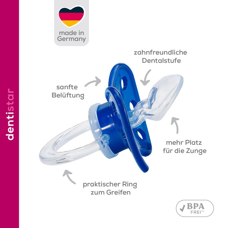 dentistar Silikon Schnuller 3er-Set - Größe 3, ab 14 Monate - Zahnfreundlicher Nuckel mit Dentalstufe – BPA-frei - Made in Germany - Blumen, Lila