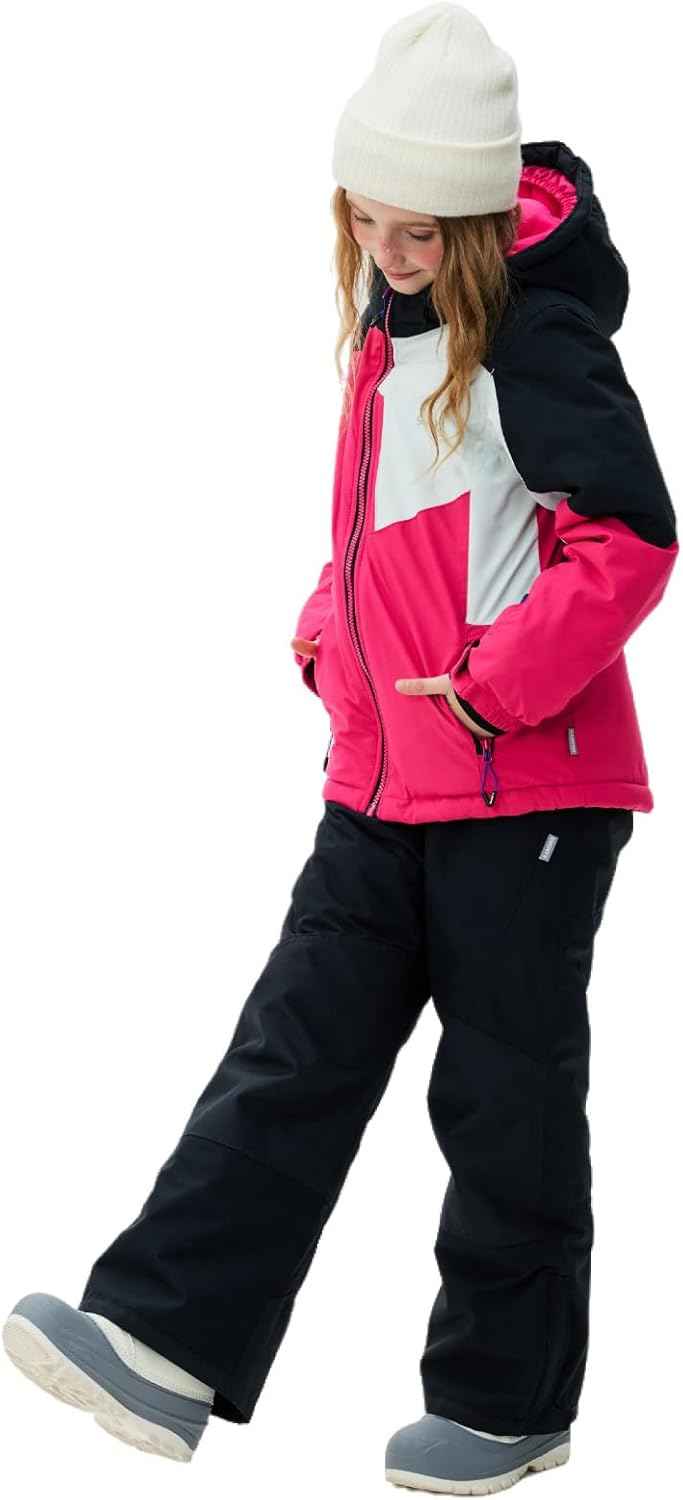 Children's Ski Suit Girls Waterproof Windproof and Warm 2-Piece with Hood 6-16 Years Outdoor Sports, Mountaineering, Skiing
