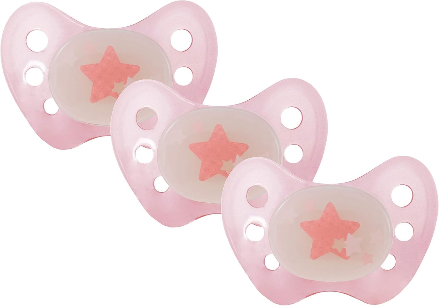 dentistar Night Silikon Schnuller 3er-Set - Größe 1 Schnuller 0-6 Monate - Glow in the Dark Nuckel mit Dentalstufe – BPA-frei – Made in Germany - Katze, Rosa - Meloni2