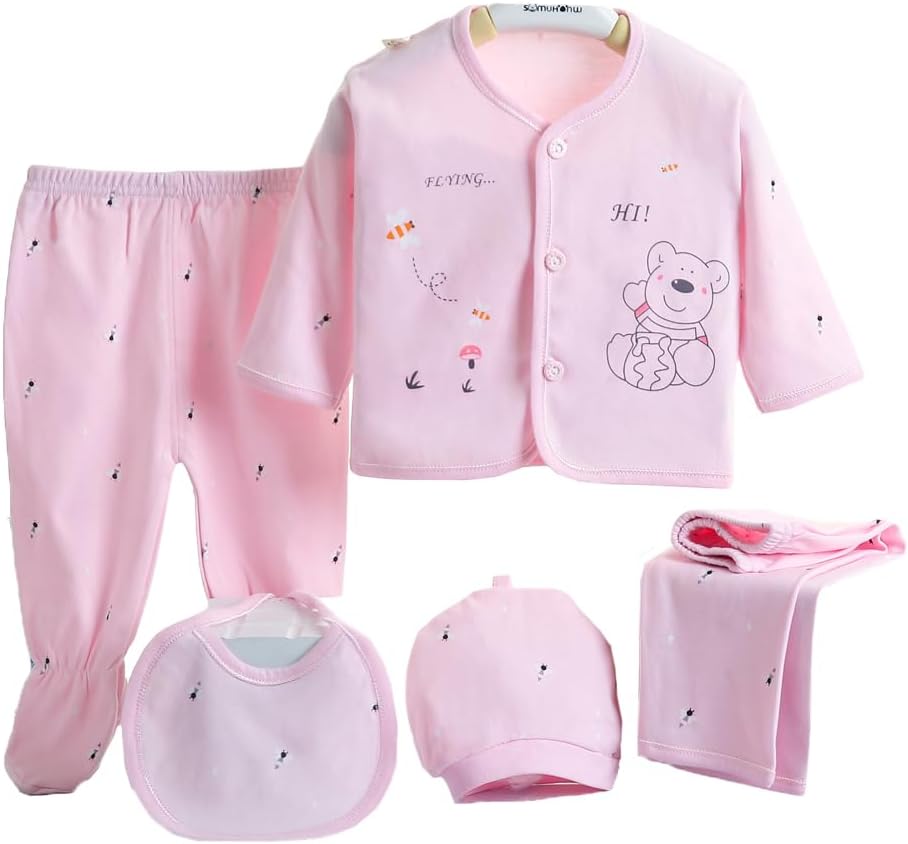 5 Stück Neugeborenen 0-3 M Jungen Mädchen Baby Baumwolle Kleidung Tops Hut Hosen Anzug Outfit Sets Eine Größe