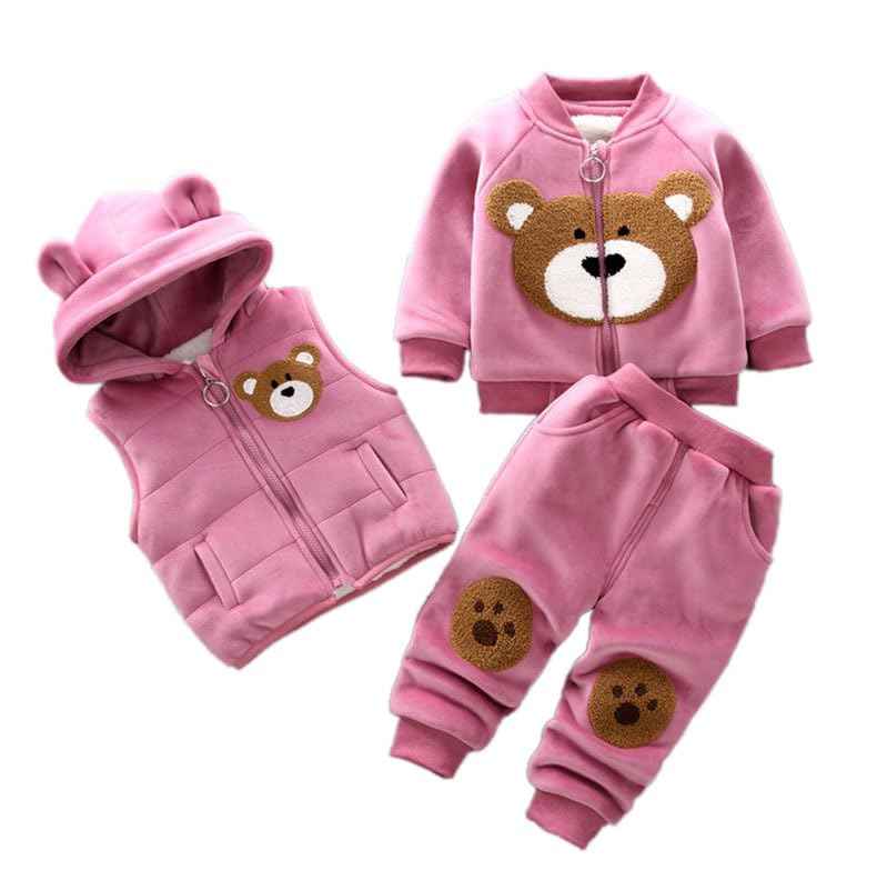 Children Warm Clothes Children Jumpsuit Vest Sleeveless Hooded Child Winter Three Pieces Clothes Child Long Sleeve Sweatshirt Pants Set Children Cartoon Bear Clothes 0-4 Years
