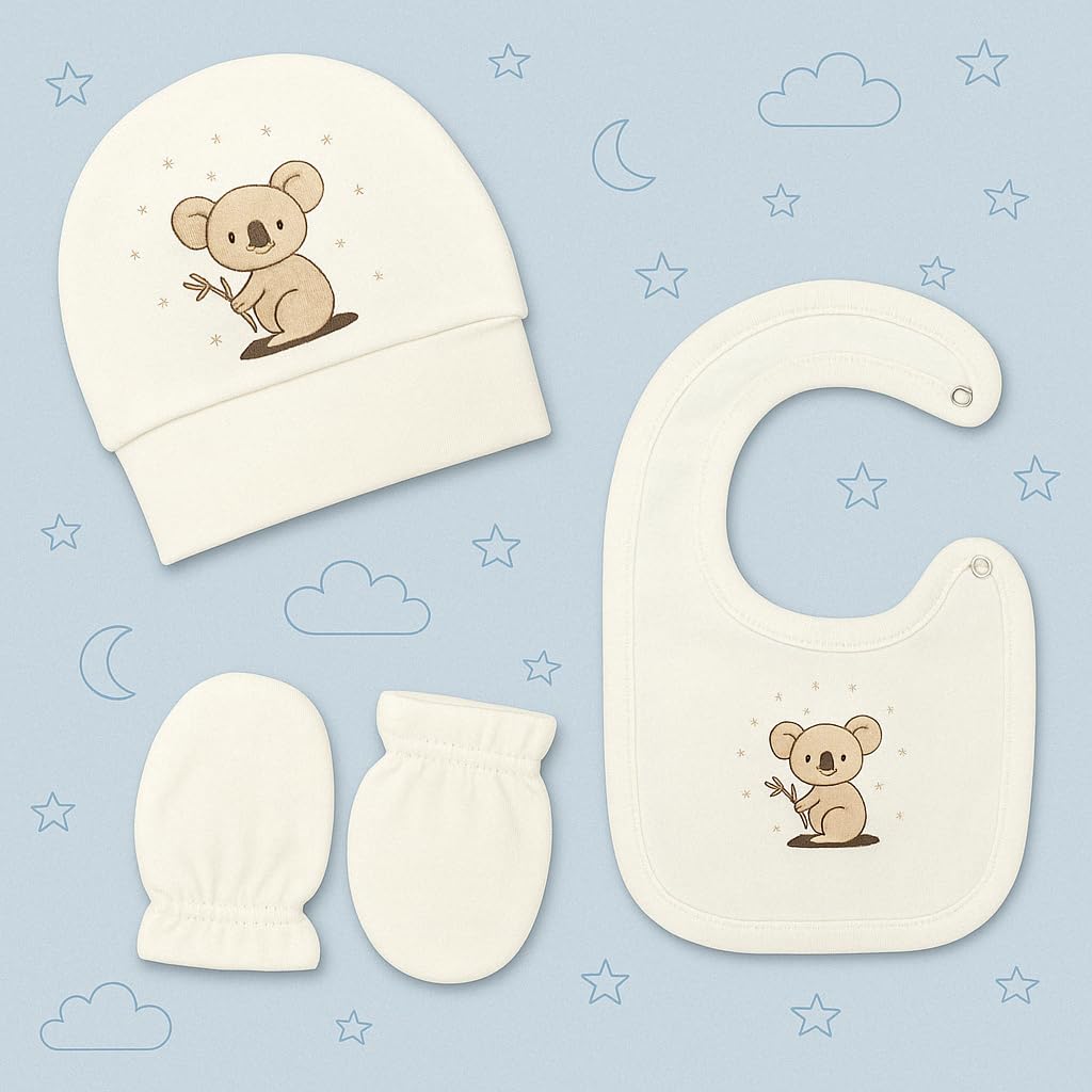 Neugeborenen Baby Geschenk Set 100% natürliche Baumwolle Erstausstattung Erstlingsausstattung Ausstattung Unisex Kleidung Geschenkset Babyausstattung für Babys 0-4 Monate (Koala)