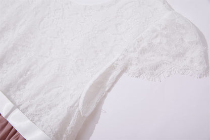 Beganly Mädchen Festtagskleider Spitze V-Rücken Kleid ärmellos Flauschig Tüll Prinzessin Partykleid Blumenmädchen Kleider