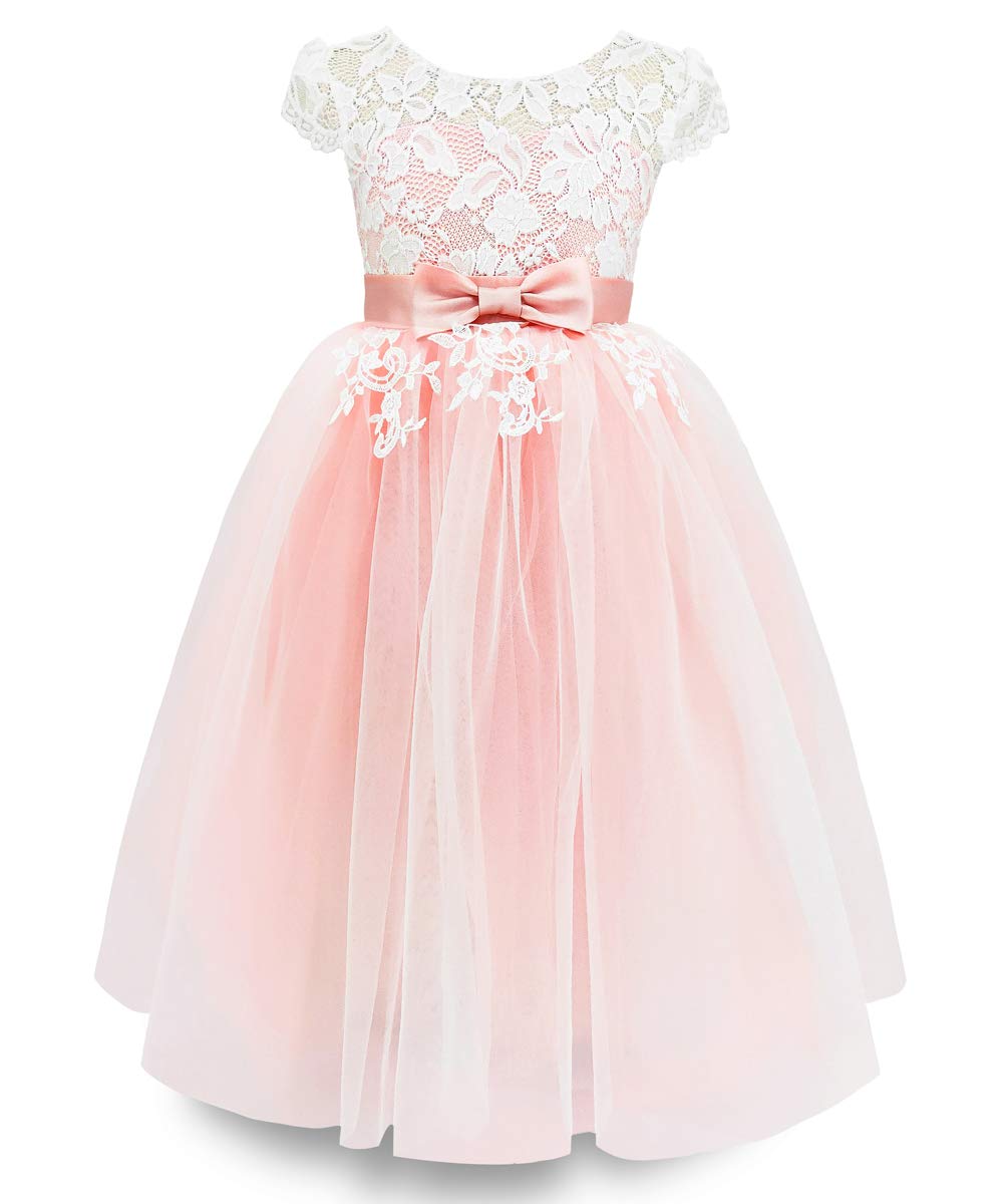 TYHTYM Blumenmädchen Kleid, Festzug, Hochzeit, Spitzenkleid, Abschlussballkleid, Mädchen, Partykleid, Flattern Ärmel, Weiß