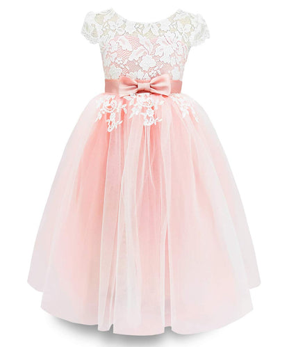 TYHTYM Blumenmädchen Kleid, Festzug, Hochzeit, Spitzenkleid, Abschlussballkleid, Mädchen, Partykleid, Flattern Ärmel, Weiß