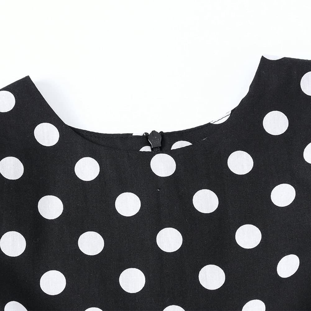 FYMNSI Girls Vintage 1950s Rockabilly Dress Party Dresses Retro Polka Dot Floral Pattern A-Line Party Dresses Pleated Skirt Knee Length for 4-12 Years 