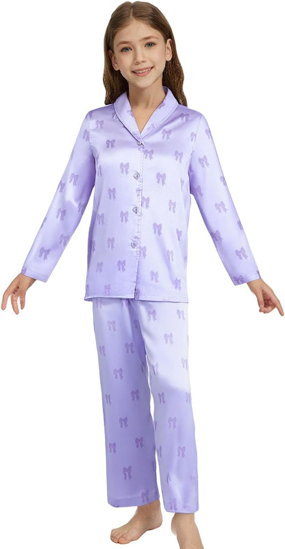 Pyjamas Mädchen Kinder, Süße Pyjama Sets, Satin Pyjamas für Mädchen 5-14 Jahre