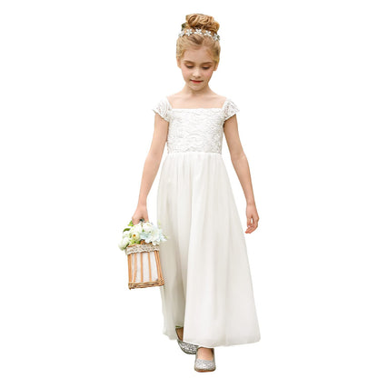 PLWEDDING Chiffon A-Line Flower Girl Dress First Communion Dresses Kids Birthday Wedding Party Dresses 