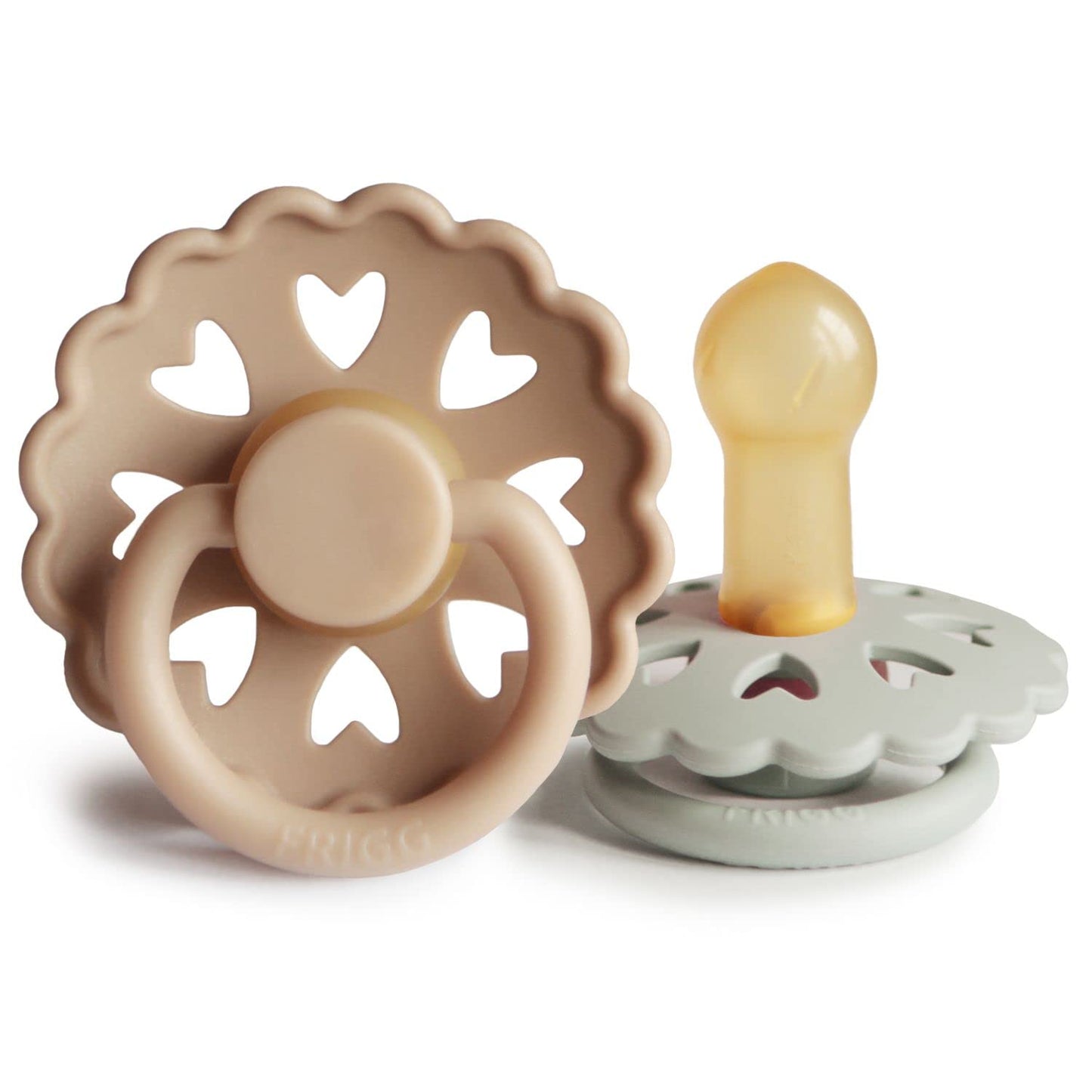 FRIGG Fairytale Schnuller 2 Packung | Latex Schnuller | BPA-Frei | Hergestellt in Dänemark | Symmetrischer Sauger in Kirschform (Twilight Mauve/Primrose, Größe 1 (0-6 Monate))