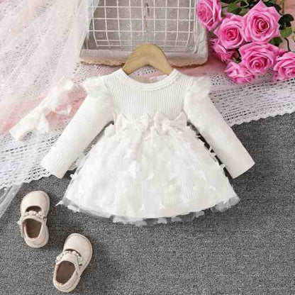 Baby Girl Dress Long Sleeve Newborn Baby Clothing Ruffle Tulle Dress Princess Tutu Skirt for 6 Months - 3 Years