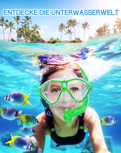 Gintenco Schnorchelset Kinder, Taucherbrille Kinder mit Schnorchel Anti-Fog Panorama-Weitsicht, Anti-Leck schnorchelmaske,Tauchmaske für Schwimmen Schnorcheln 4-16 Jahre
