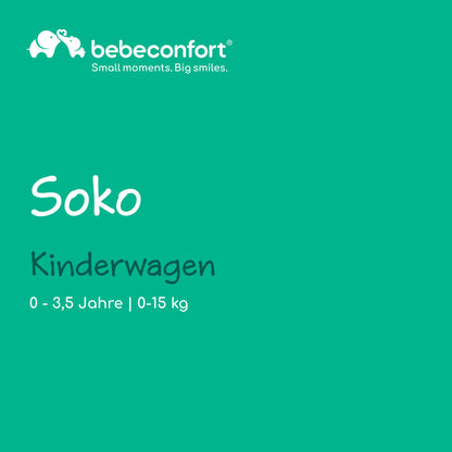 Bebeconfort Soko Superkompakter Kinderwagen, Bequem, Leichtgewich, Einfaches und Kompaktes Falten, 0 Monate bis 3,5 Jahre, 0-15 kg, Mineral Green