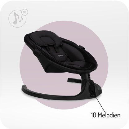 MoMi KENANI baby bouncer for children up to 9 kg, foldable, with remote control &amp; Bluetooth for connecting to a smartphone, battery or power connection, with 5-point safety belt, sun protection, insect net 