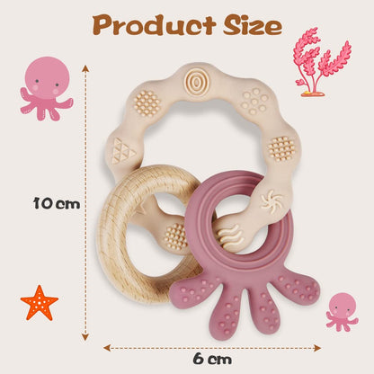 Vicloon Beißring für Babys, Beißring Spielzeug aus Silikon und Holzringe, Baby Zahnungshilfe BPA-frei, Schmerzlindernde Zahnen Nursing Zubehör für ab 3 Monaten Babys(Wal Blau)