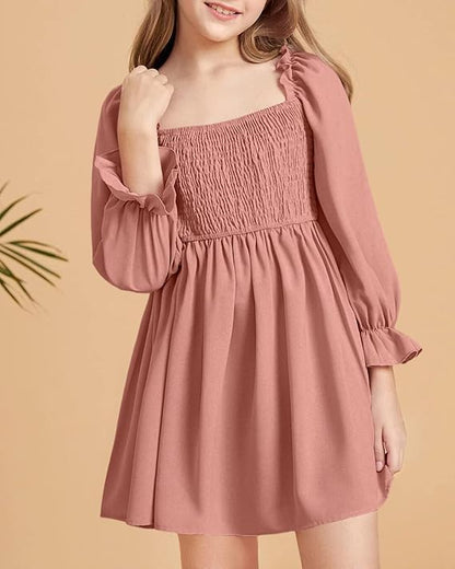 Haloumoning Mädchen Kleid Rüschen Langarmkleid A-Linie Freizeitkleid Chiffon Prinzessin Partykleid Festlich Herbst Winter Kleid für Hochzeit Geburtstag Ball