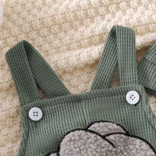 MAHUAOYIXI Toddler Baby Boys Outfits Newborn Baby Boys Clothing Embroidery Elephant Jumpsuits Dungarees Suspender Pants and Hat Infant Boys 2-Piece Clothing Set