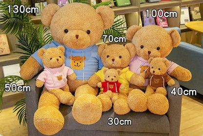 TROYSINC Teddy Bear Soft Fur Teddy Bear with Hood Paw Print Plush Toy Cuddly Toy Stuffed Toy Gift (Red, 30 cm)