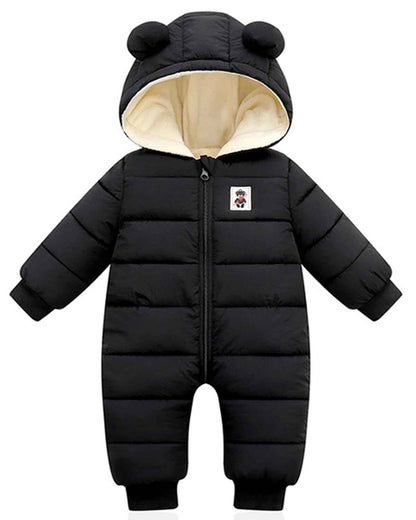 Minizone Baby Winter Jumpsuit with Hood, Romper Snowsuit Boys and Girls, Long-Sleeve Jumpsuit, Warm Outfits, Gift, 6-9 Months, 80 cm, Black