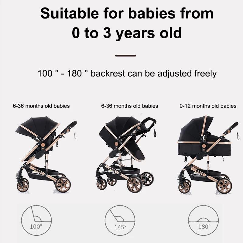 YAZOCO Kinderwagen 3 in 1 Buggy Babybett Komplett Set mit einem Klick Zusammenklappbarer Kinderwagen, KombiKinderwagen Aluminiumrahmen für Neugeborene Sitzzubehör
