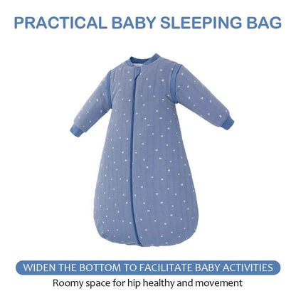 amo nenes Baby Sleeping Bag 2.5 TOG, Baby Autumn Winter Long Sleeve Sleeping Bag, 100% Cotton, Removable Sleeves, Length 72 cm, 0-6 Months (Blue)