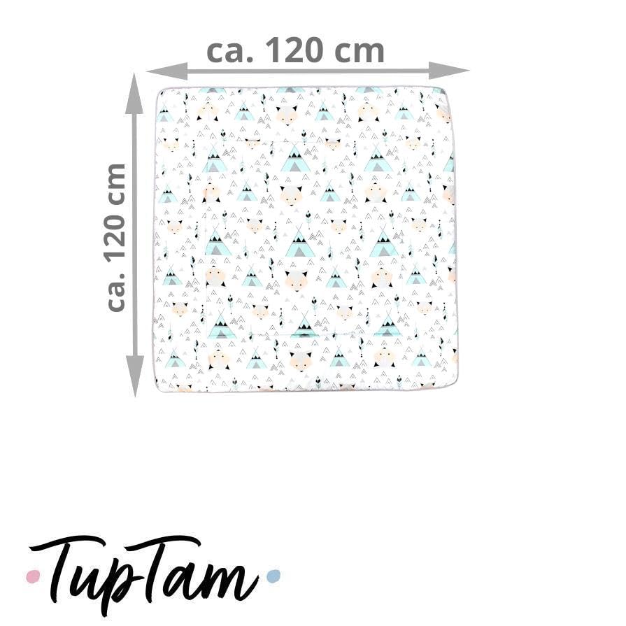 TupTam Krabbeldecke für Baby 120x120 cm - Gepolsterte Spieldecke Baby Baumwolle, XXL, OEKO-TEX, Weich & Hautfreundlich, Farbe: Wald/Beige