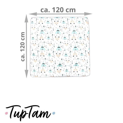 TupTam Krabbeldecke für Baby 120x120 cm - Gepolsterte Spieldecke Baby Baumwolle, XXL, OEKO-TEX, Weich & Hautfreundlich, Farbe: Wald/Beige
