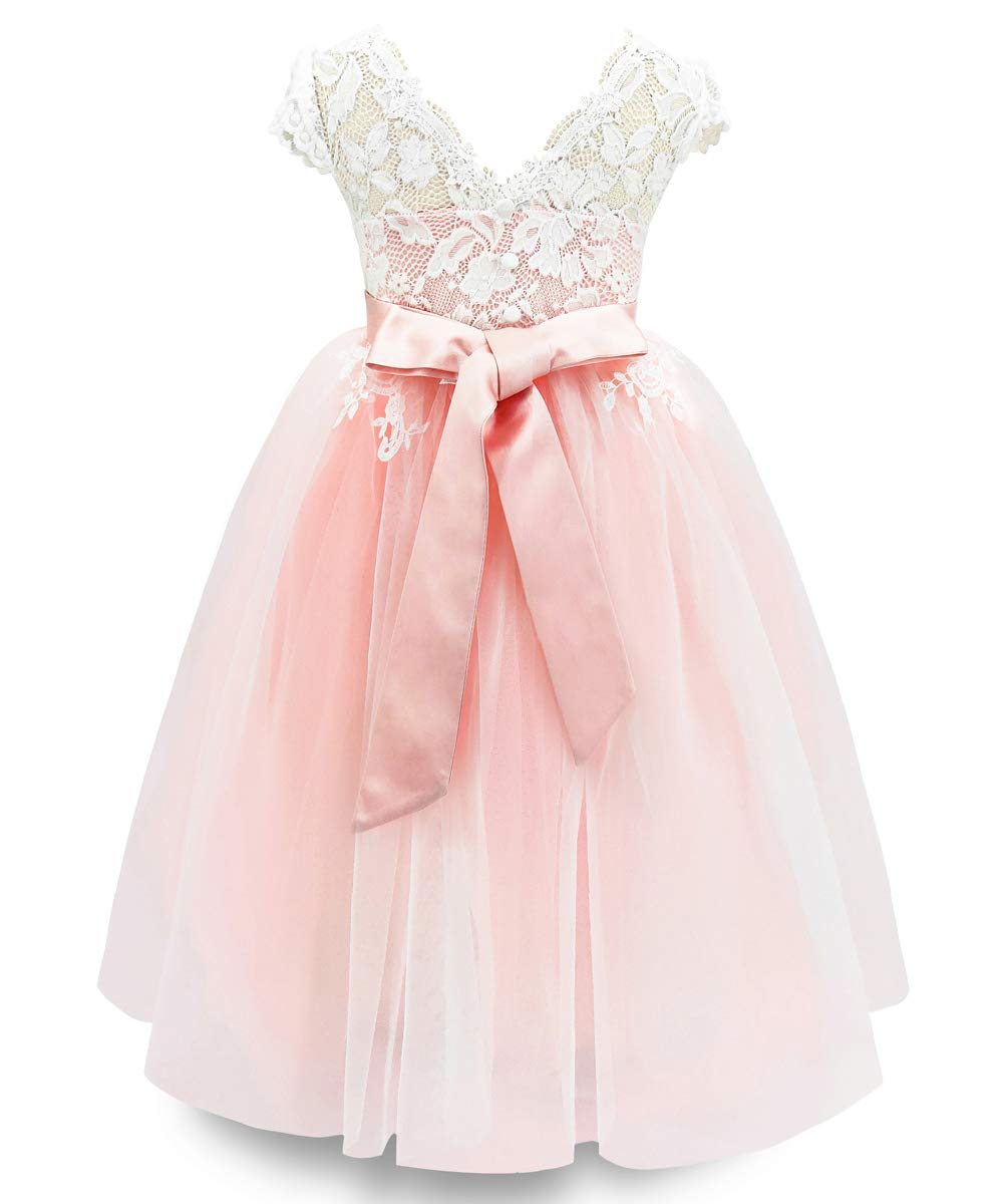 TYHTYM Blumenmädchen Kleid, Festzug, Hochzeit, Spitzenkleid, Abschlussballkleid, Mädchen, Partykleid, Flattern Ärmel, Weiß