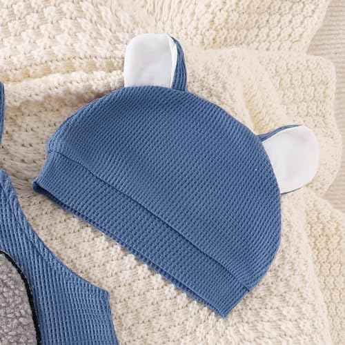 MAHUAOYIXI Toddler Baby Boys Outfits Newborn Baby Boys Clothing Embroidery Elephant Jumpsuits Dungarees Suspender Pants and Hat Infant Boys 2-Piece Clothing Set