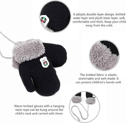 AVJERA 1-3 Jahre Baby Winter Handschuhe Kinder Gestrickte Fäustlinge Warm Verdickte Kinderhandsche Fausthandschuh mit Schnur Outdoor Weich Winterhandschuhe Skihandschuhe Handwärmer für Jungen Mädchen