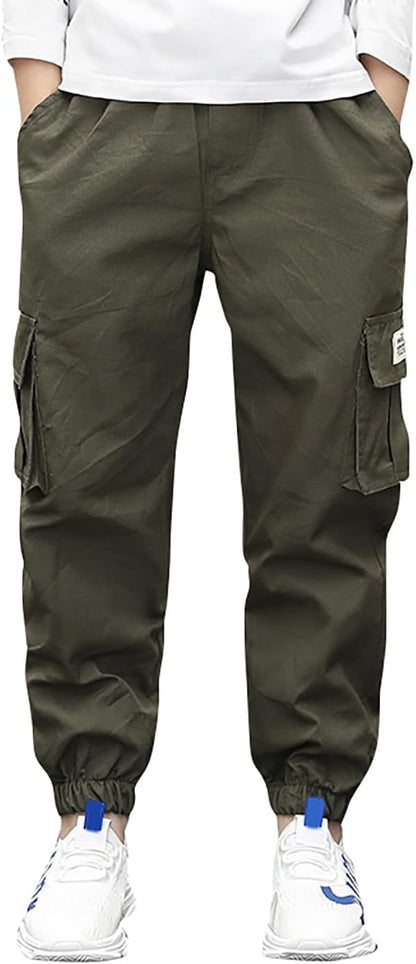 Deekynoop Children's Cargo Trousers Boys Twil Cargo Jogging Bottoms with Elastic Waistband