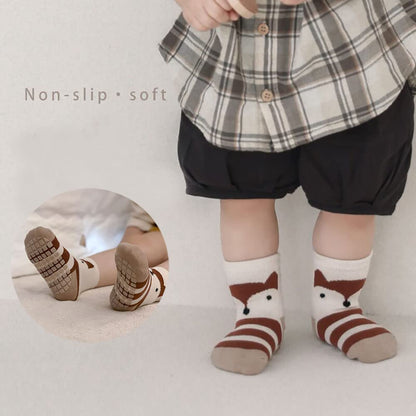 Pack of 5 Baby Toddler ABS Non-Slip Socks, Trainer Socks, Animal Motifs, Cotton