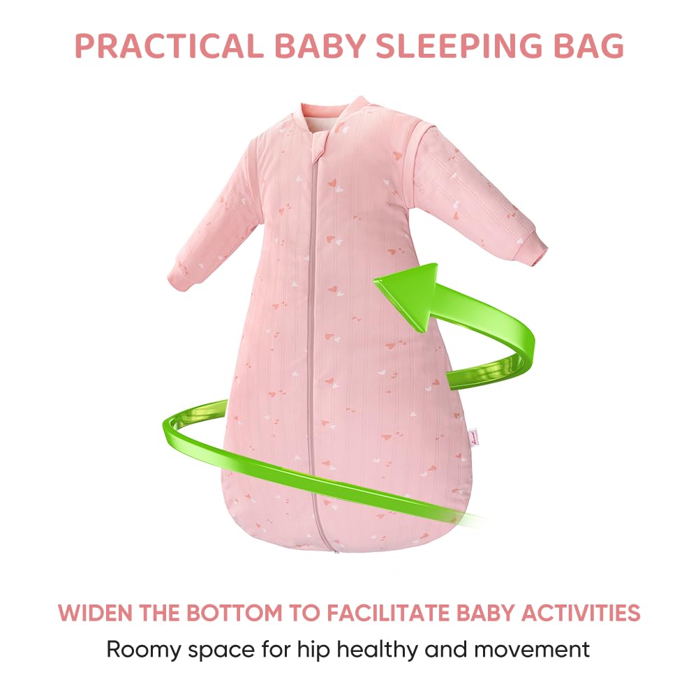 amo nenes Baby Sleeping Bag 2.5 TOG, Baby Autumn Winter Long Sleeve Sleeping Bag, 100% Cotton, Removable Sleeves, Length 72 cm, 0-6 Months (Blue)