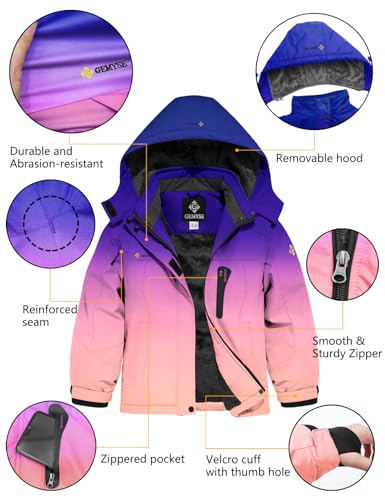 GEMYSE Girls' Waterproof Ski Jacket Windproof Fleece Outdoor Winter Jacket Rain Jacket with Hood