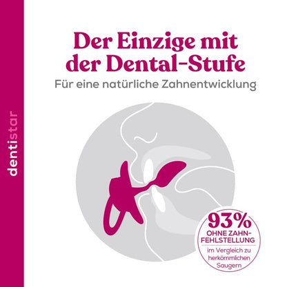 dentistar Silikon Schnuller 3er-Set - Größe 3, ab 14 Monate - Zahnfreundlicher Nuckel mit Dentalstufe – BPA-frei - Made in Germany - Blumen, Lila