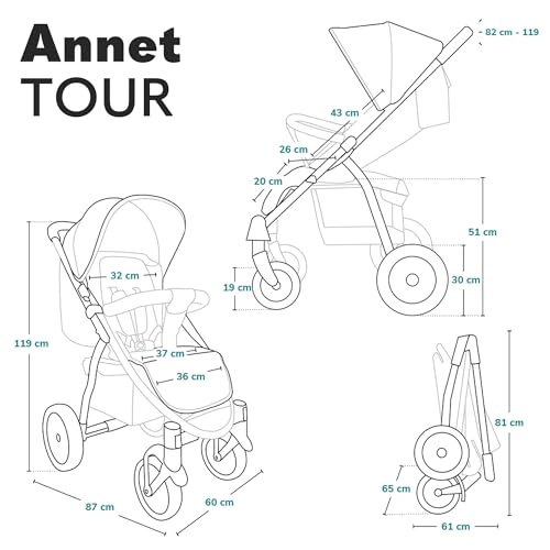 LIONELO Annet Plus Buggy up to 22 kg with Reclining Function, Small Folding Pushchair with Accessories, EVA Foam Wheels, Mosquito Net, Foot Cover Drink Holder, Basket Dreamin
