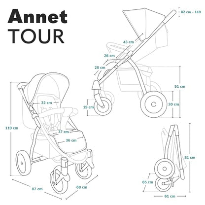 LIONELO Annet Plus Buggy up to 22 kg with Reclining Function, Small Folding Pushchair with Accessories, EVA Foam Wheels, Mosquito Net, Foot Cover Drink Holder, Basket Dreamin