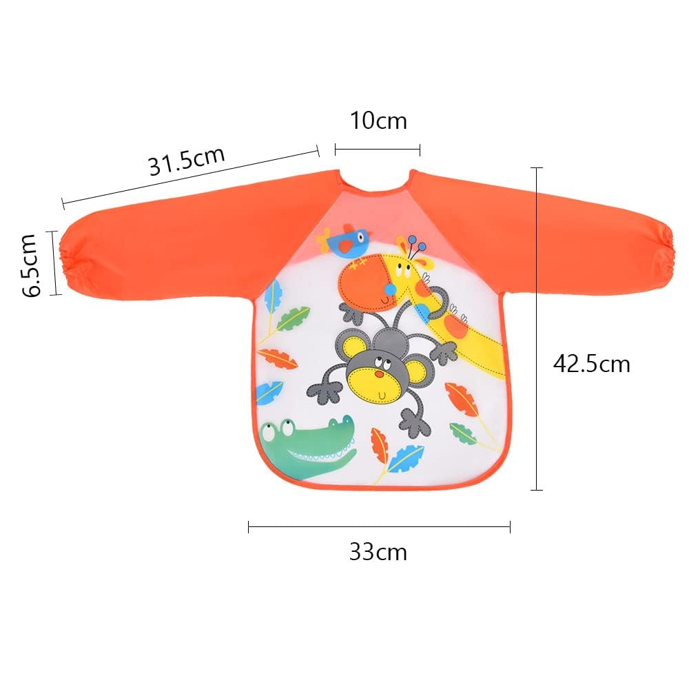 Vicloon Waterproof Baby Bibs, 5pcs Baby Bibs with Long Sleeves, Sleeved Bibs, Unisex Bib Set for Eating, Arts, Crafts, Painting, Playing (Pink, Blue, Green, Yellow) 