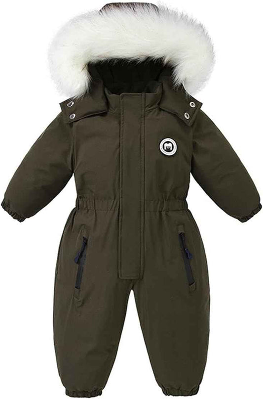 Alunsito Baby Boy Girl Snowsuit Kids Long Sleeve Hoodie Thick Jumpsuit Ski Suit Zip One-Piece Bodysuit Winter Warm Romper
