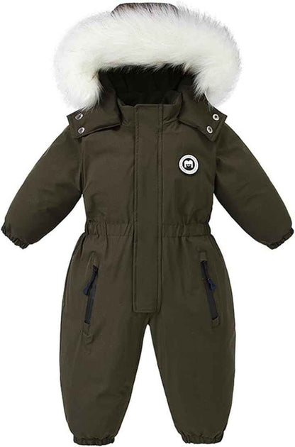 Alunsito Baby Boy Girl Snowsuit Kids Long Sleeve Hoodie Thick Jumpsuit Ski Suit Zip One-Piece Bodysuit Winter Warm Romper