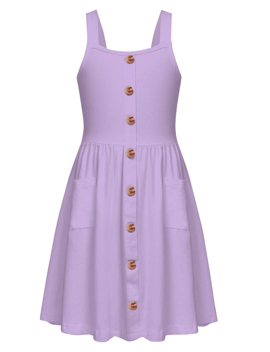 Arshiner Mädchen Kleider Ärmelloses Kinderkleid Knopfleiste Trägerkleid Sommer Baumwolle Swingkleid Festliches A-Linie Freizeitkleid Elegant Kleid für Mädchen 5-14 Jahre